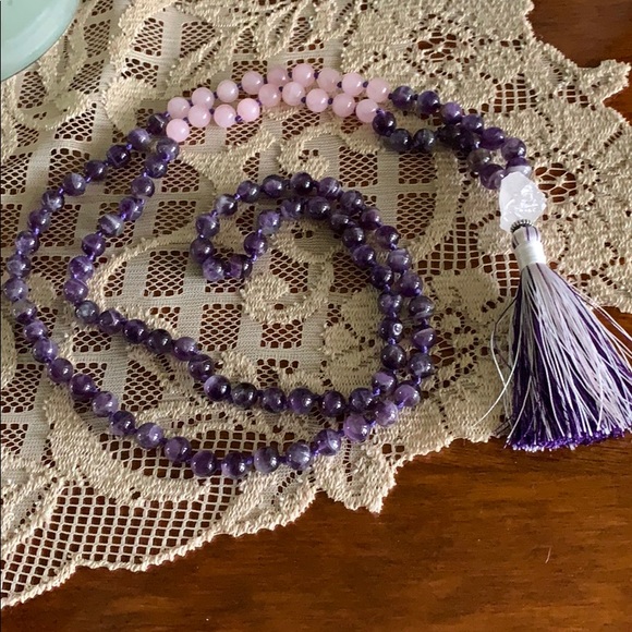 Purple and Pink Beaded Necklace with Tassel - Picture 2 of 7